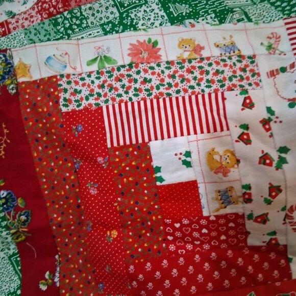 Vintage Handmade Christmas Quilt Tree Skirt Fabric Bundle Instructions Unfinishe - Picture 9 of 10